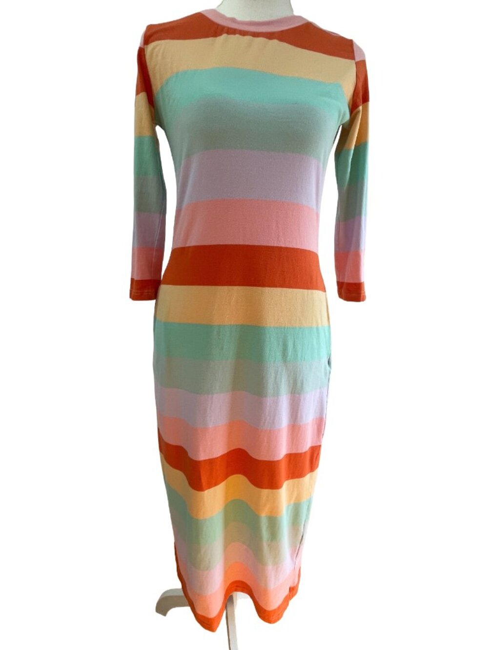 Roolee Rainbow Striped Knit Midi Dress Small Cottagecore